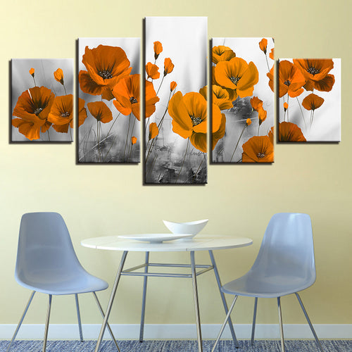 Melancholische Mohnblumen 5-teilig - Leinwand Wandkunst Gemälde