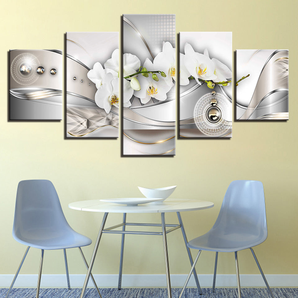 5 Stück Gelbton Weiße Blume - Leinwand Wandbild Malerei