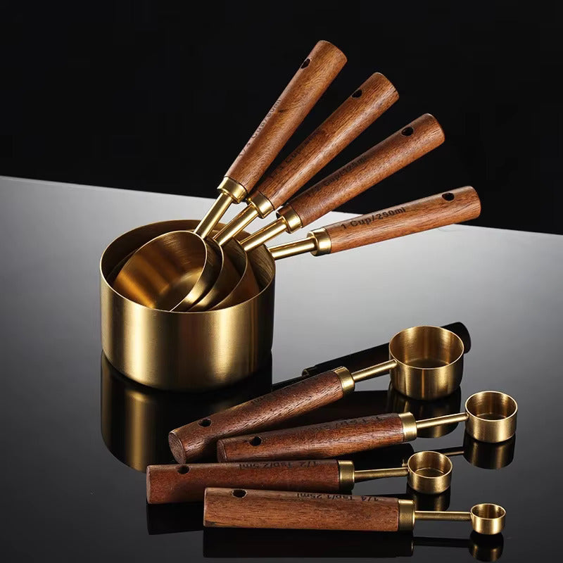 MeasureWood Messlöffel und Messbecher Set Edelstahl Eiche 8-teilig | Karnz