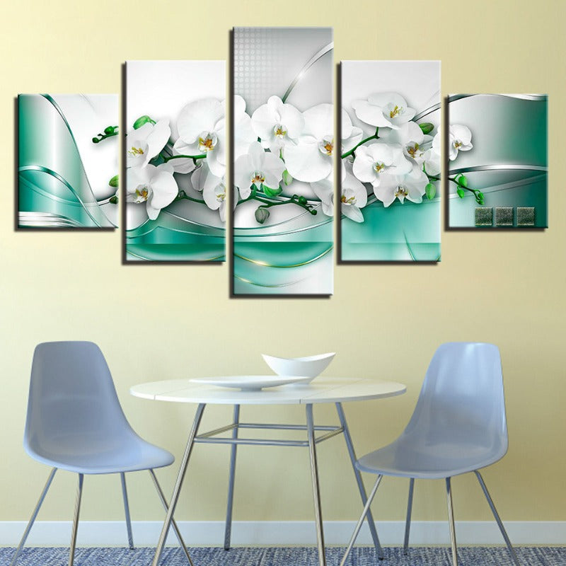 5 Stück Meergrün Hintergrund Weiß Tulpe Blume - Leinwand Wandkunst Gemälde