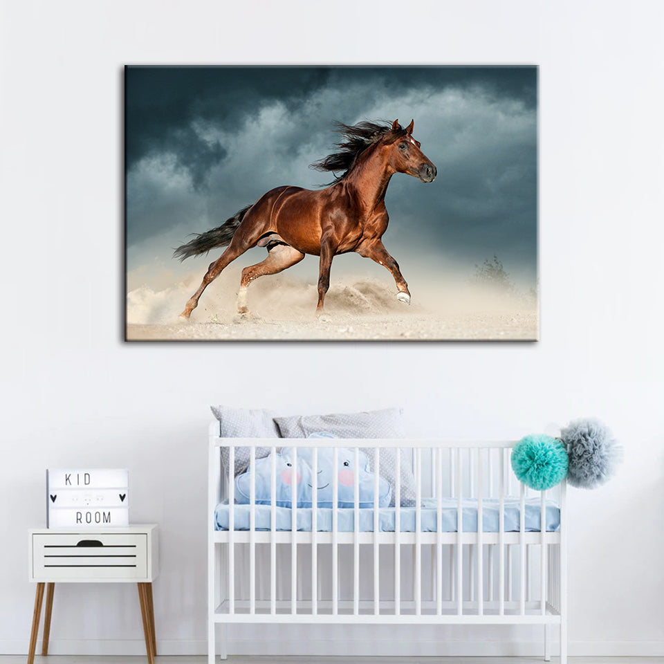 Braunes Pferd in der Wüste - Leinwand Wandkunst Malerei