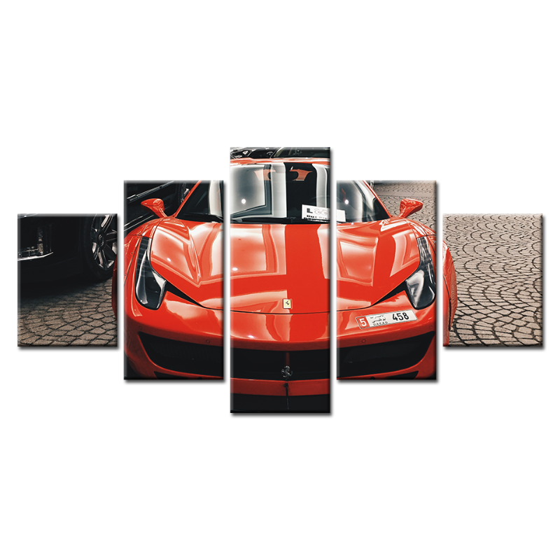 5-teilige Front-Ansicht Roter klassischen Auto - Leinwand Wandkunst Gemälde