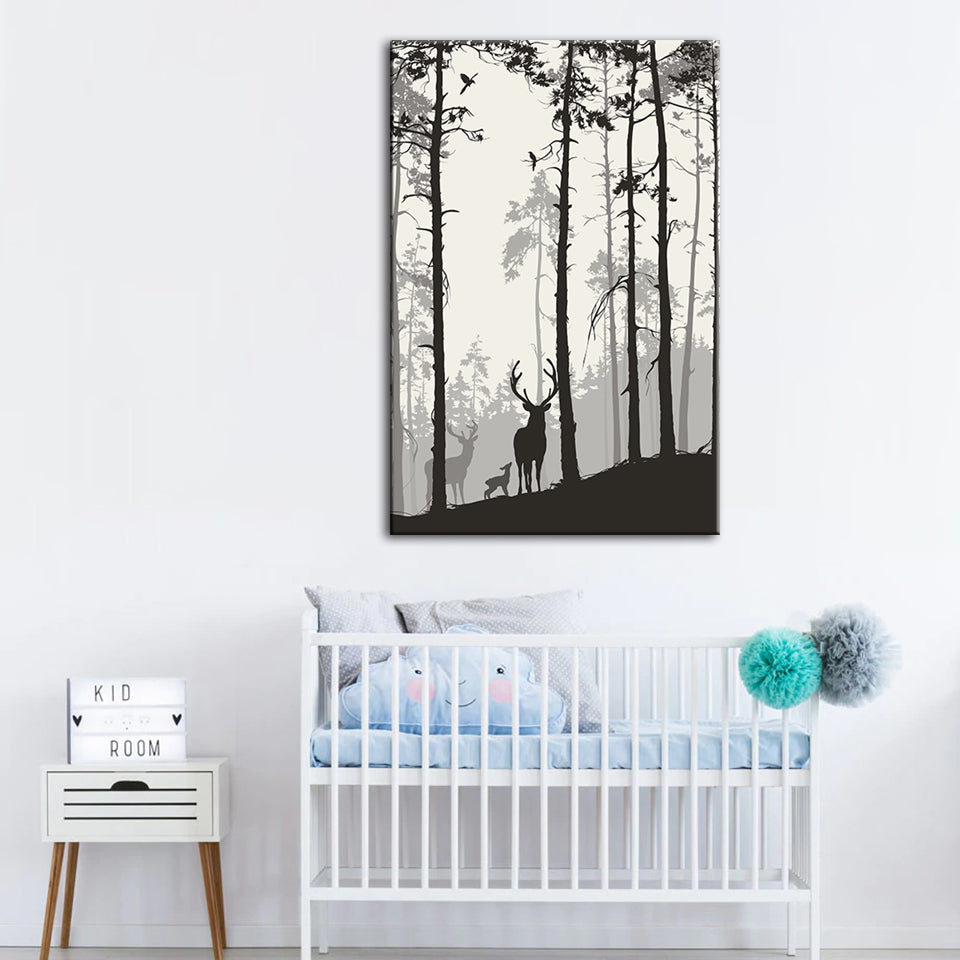 Silhouette einer Hirschfamilie – Leinwandbild