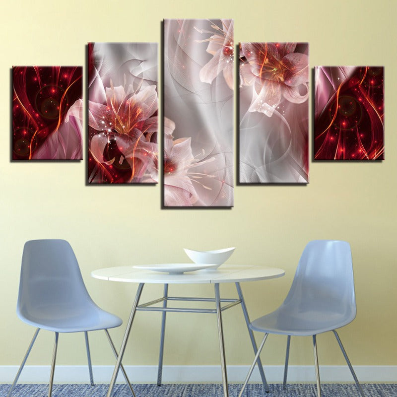 5 Teile Rot Weiß Ombre Hintergrund Pink Blume - Leinwand Wandkunst Gemälde