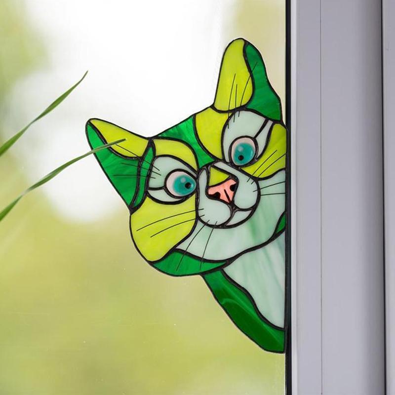 Handgefertigter gefärbter Katzen-Sonnenfänger für Fenster | Karnz