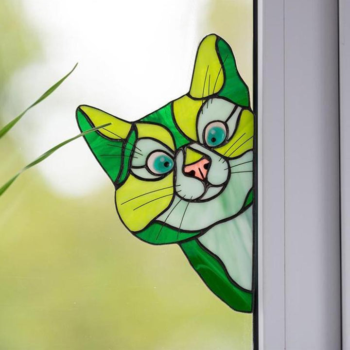 Handgefertigter gefärbter Katzen-Sonnenfänger für Fenster | Karnz