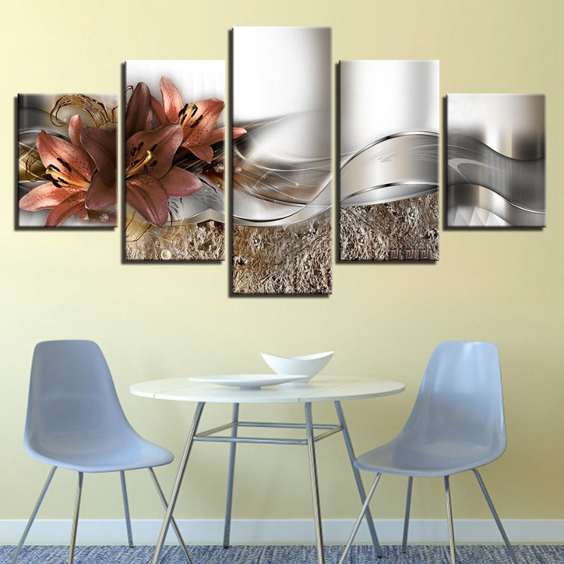 5 Stück Pink-Unterton Tulpenblumen - Leinwand Wandkunst Gemälde