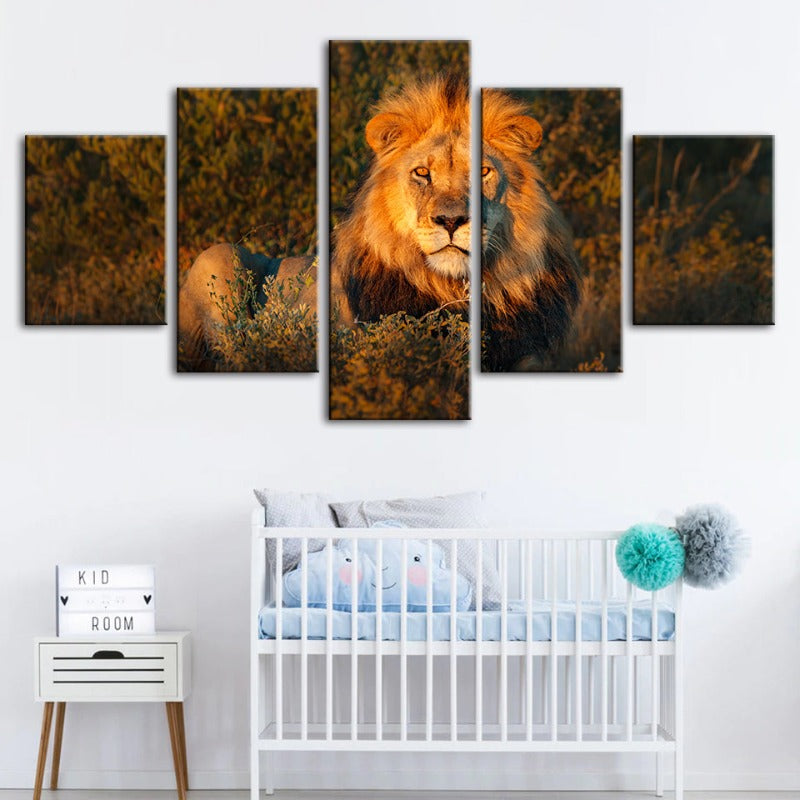 5 Stück Göttlicher Sonnenuntergang Löwe - Leinwand Wandkunst Gemälde