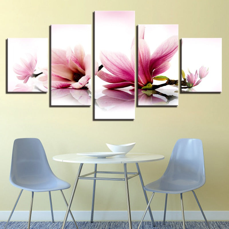 5 Stück Weiß Rosa Ombre Blume - Leinwand Wandkunst Malerei