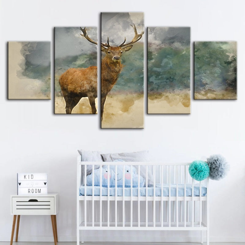 5-teilige Aquarell-Ebenen-Reh - Leinwand Wandkunst Gemälde