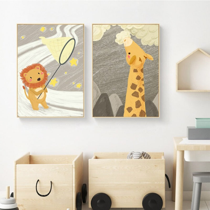 Cartoon Tiere Kinderzimmer - Leinwand Wandkunst Malerei