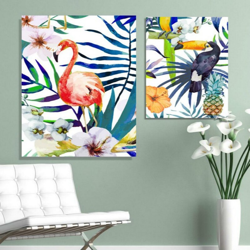 Bunte Blätter Blumen - Leinwand Wandkunst Malerei
