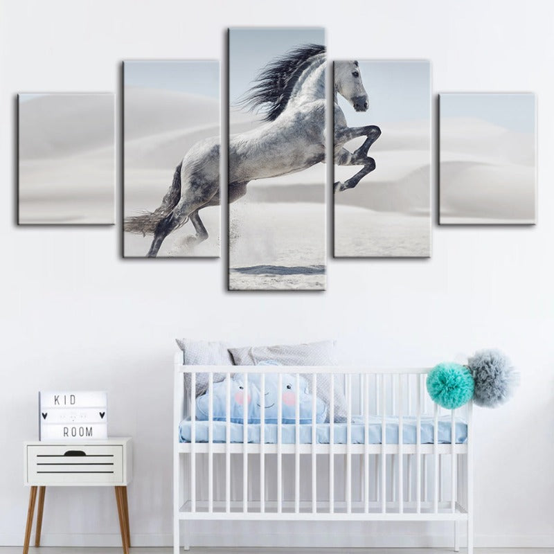 5-teilige Springendes Weißes Pferd - Leinwand Wandkunst Gemälde
