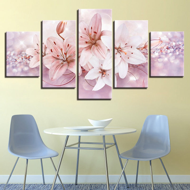 5-teiliges Rot- und Weißes Ombre Blumen - Leinwand Wandkunst Gemälde