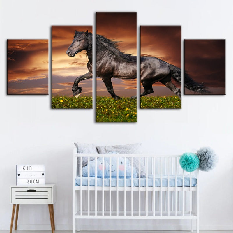 5 Teile laufende Pferde - Leinwand Wandkunst Malerei