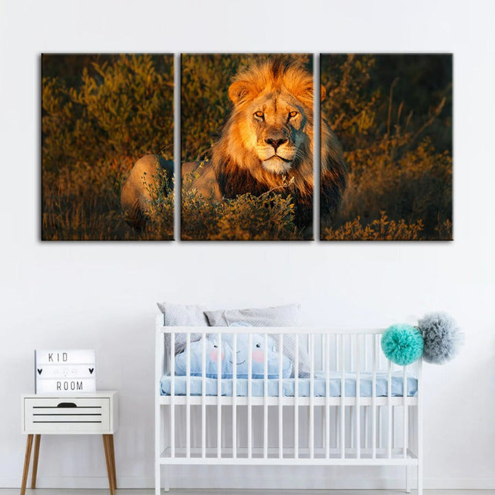 Göttliches Sonnenuntergang Löwe-Canvas Wandkunst Gemälde 3 Stück