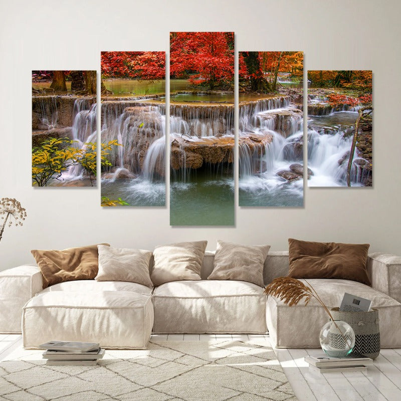5-teilige schöne Wasserfall Landschaft - Leinwand Wandkunst Gemälde
