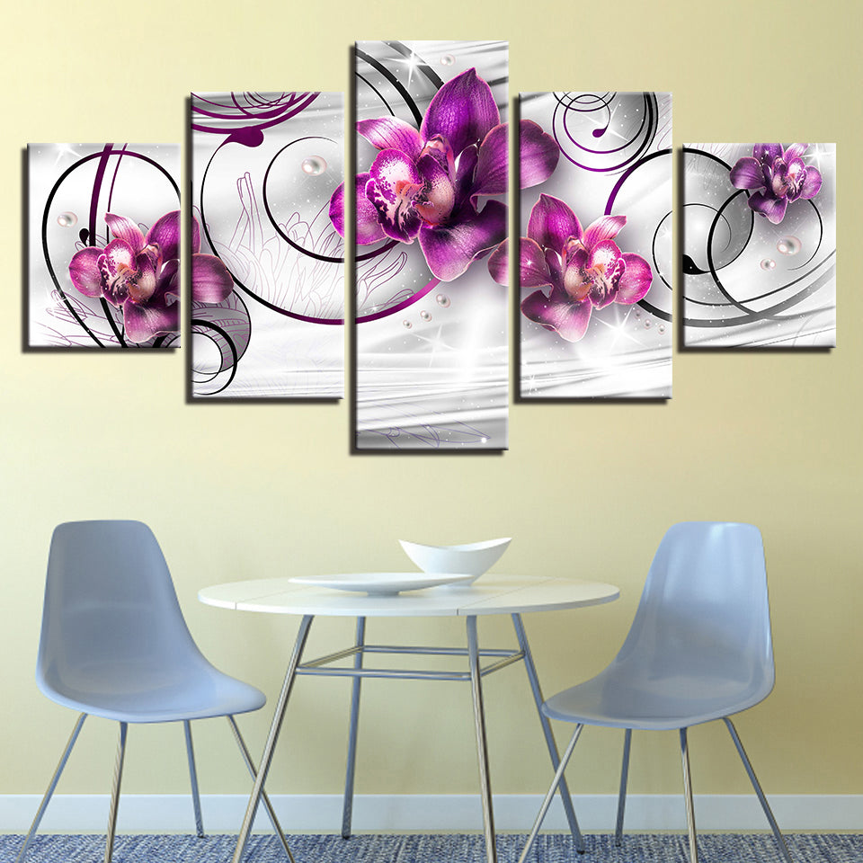5 Stück Weiße Hintergrund lila Blume - Leinwand Wandkunst Gemälde
