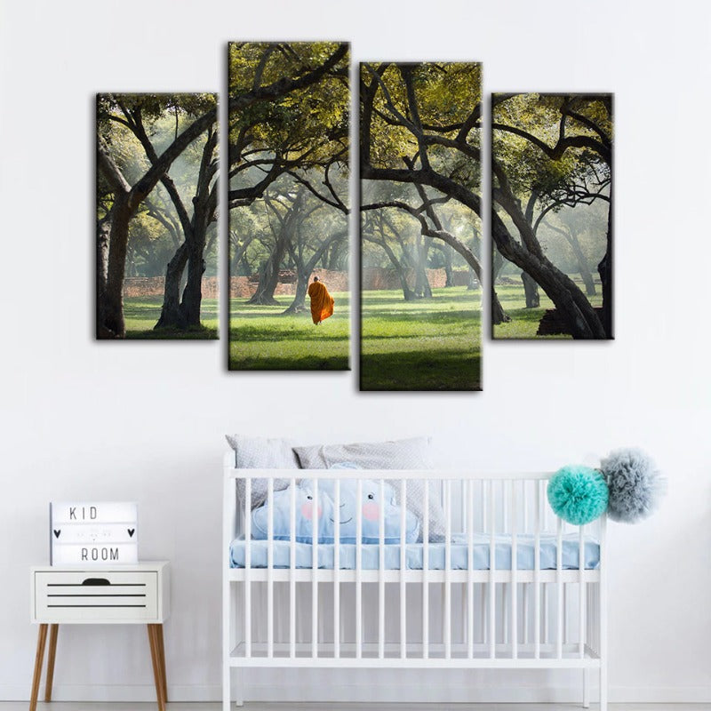 4 Stück Friedlicher Mönch Gehen - Canvas Wandkunst Gemälde