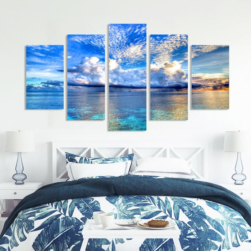 5 Stück Wunderschöne Blaue Meer Landschaft - Leinwand Wandkunst Malerei