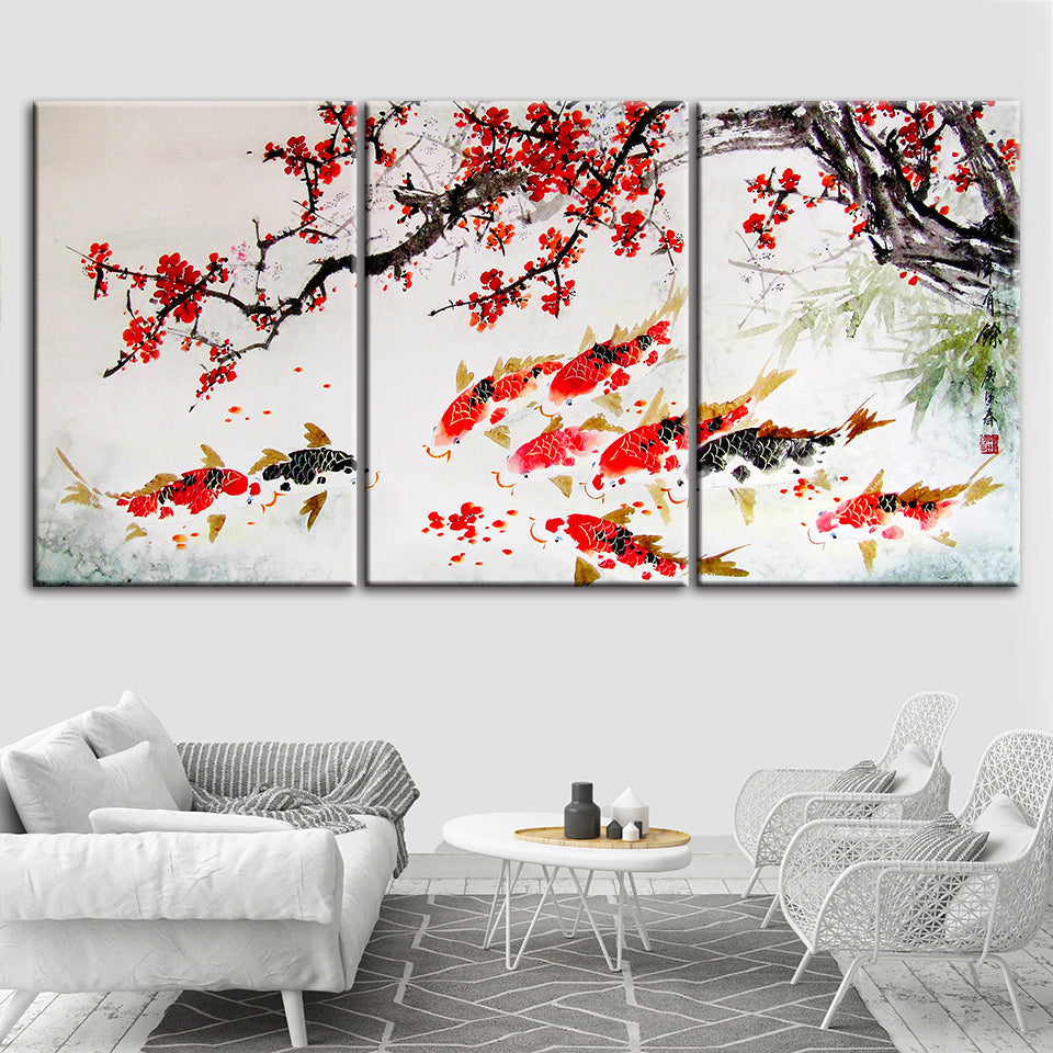 Dreiteiliges Leinwandbild „Roter Koi“