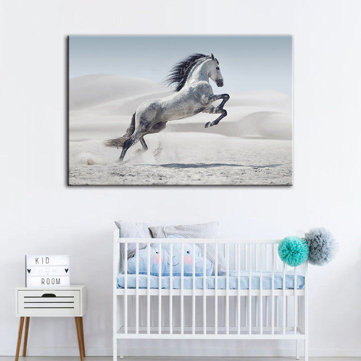 Springendes weißes Pferd - Leinwand Wandkunst Malerei