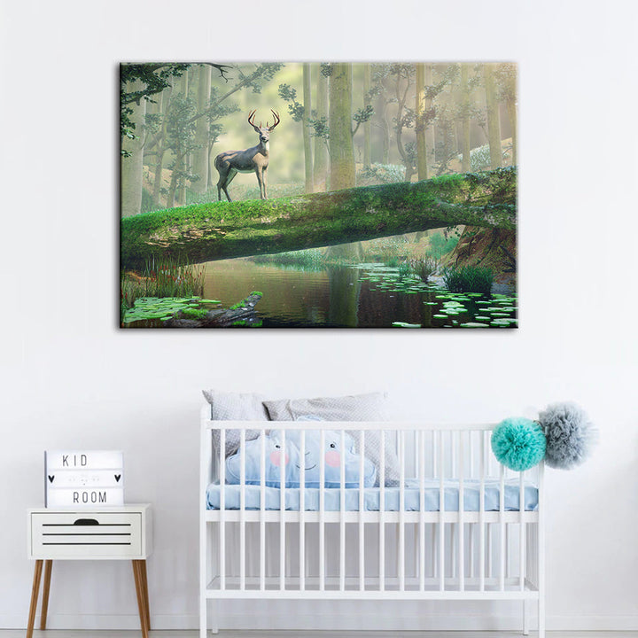Verzauberter Wald Hirsch - Leinwand Wandkunst Gemälde
