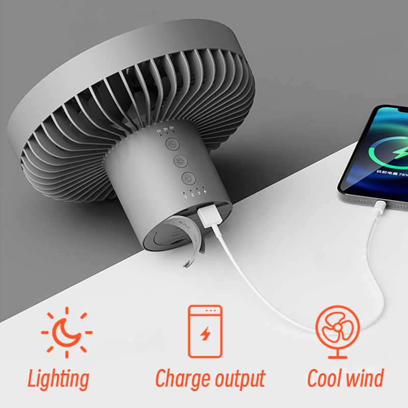 Tragbarer wiederaufladbarer Ventilator mit LED und integriertem Powerbank | Karnz