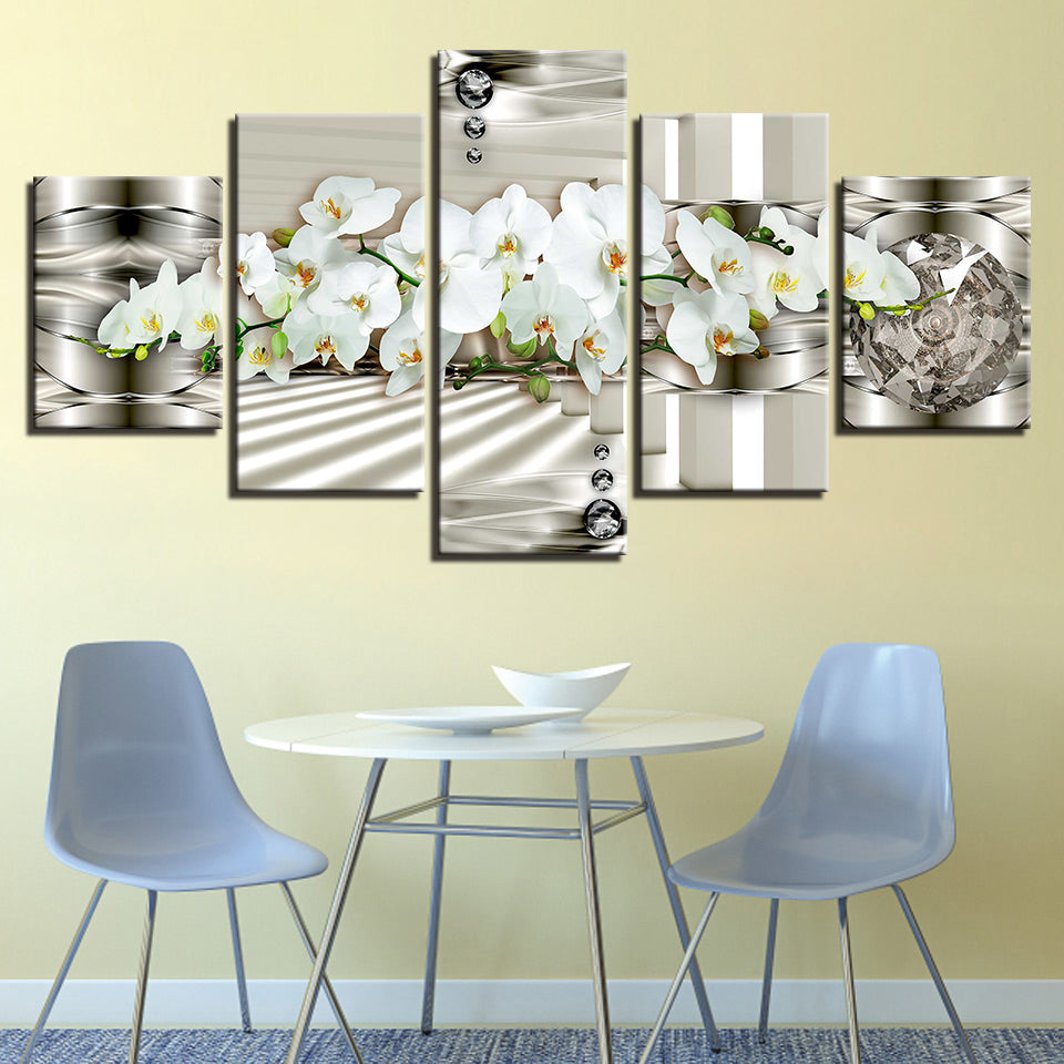 Moderne Weiße Orchideen 5-teilig - Leinwand Wandkunst Gemälde