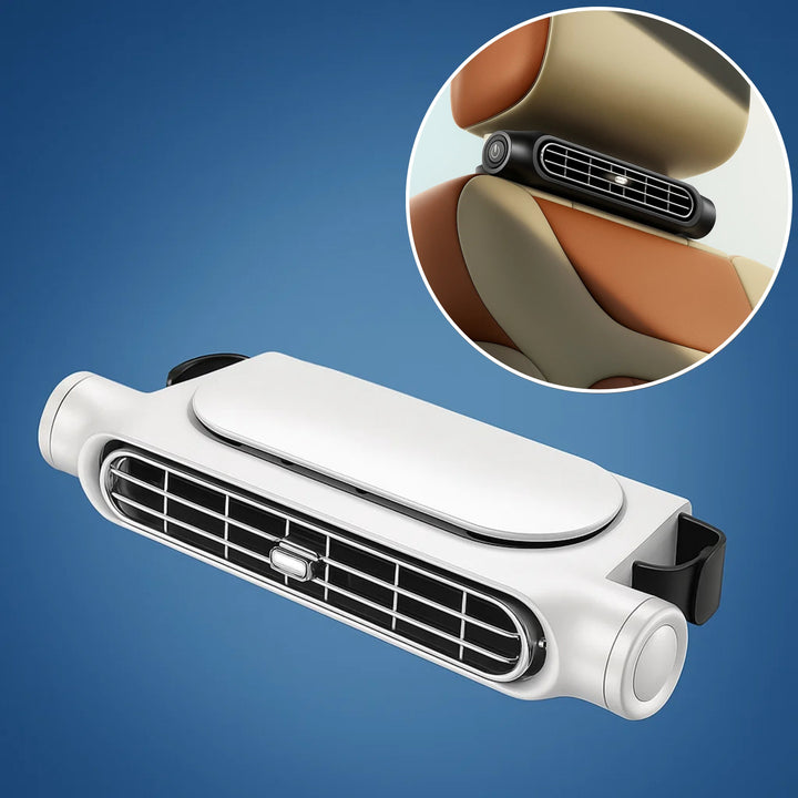 CoolDrive | USB Autositz Kühler Ventilator – Einstellbare 3 Geschwindigkeiten – Leiser USB Betrieb – Klett Kopfstützenclip für Fahrer, Passagiere, Haustiere Karnz