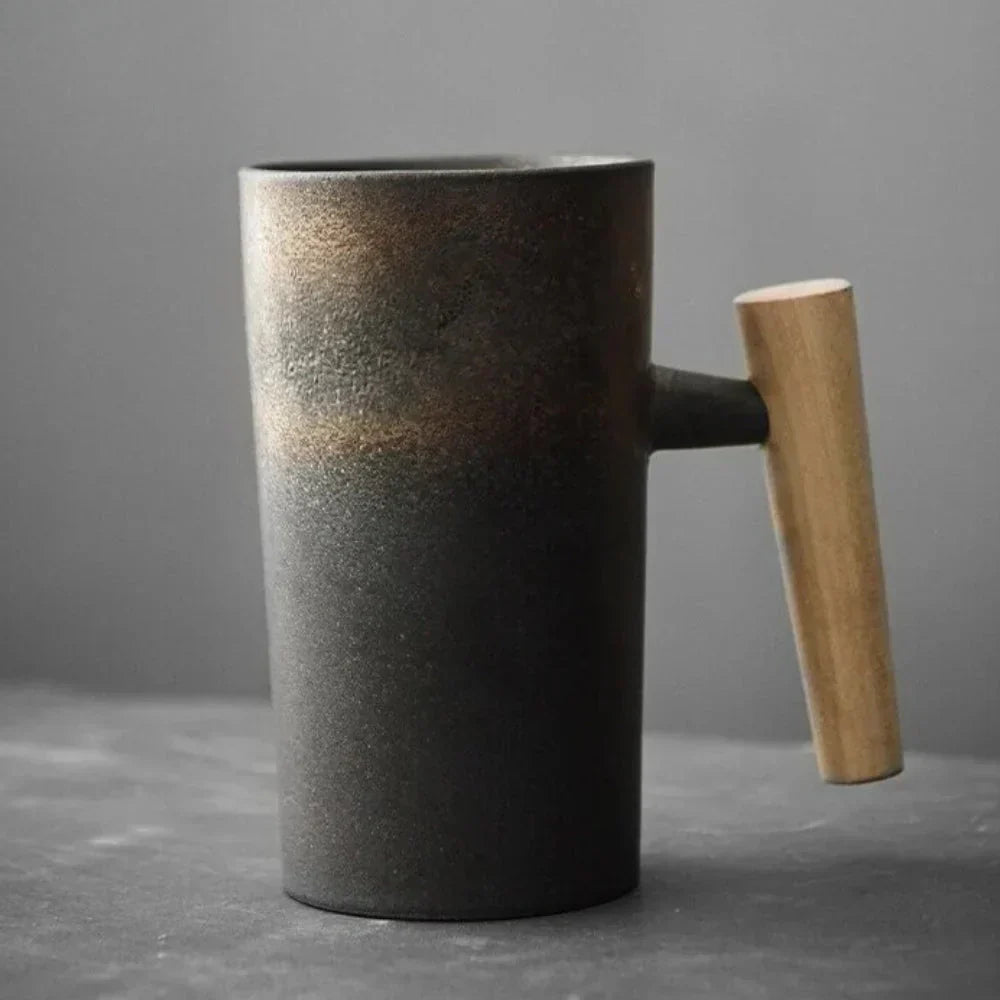 ScandiSip Keramiktasse – Minimalistisches skandinavisches Design mit Holzgriff | Karnz