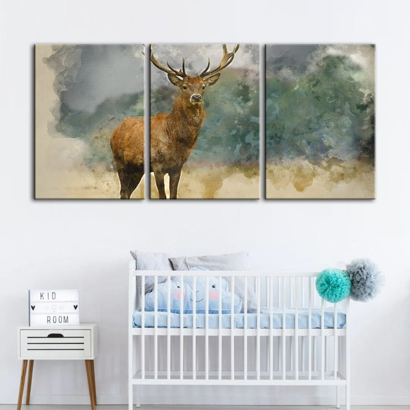 Aquarell-Wandbild „Hirsch der Steppe“ (3-teilig)
