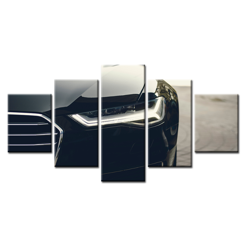 5 Stück Scheinwerfer Nahaufnahme Schwarzes Auto - Leinwand Wandkunst Gemälde