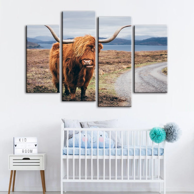 4-teilige schöne braune Kuh - Canvas Wandkunst Gemälde | Karnz