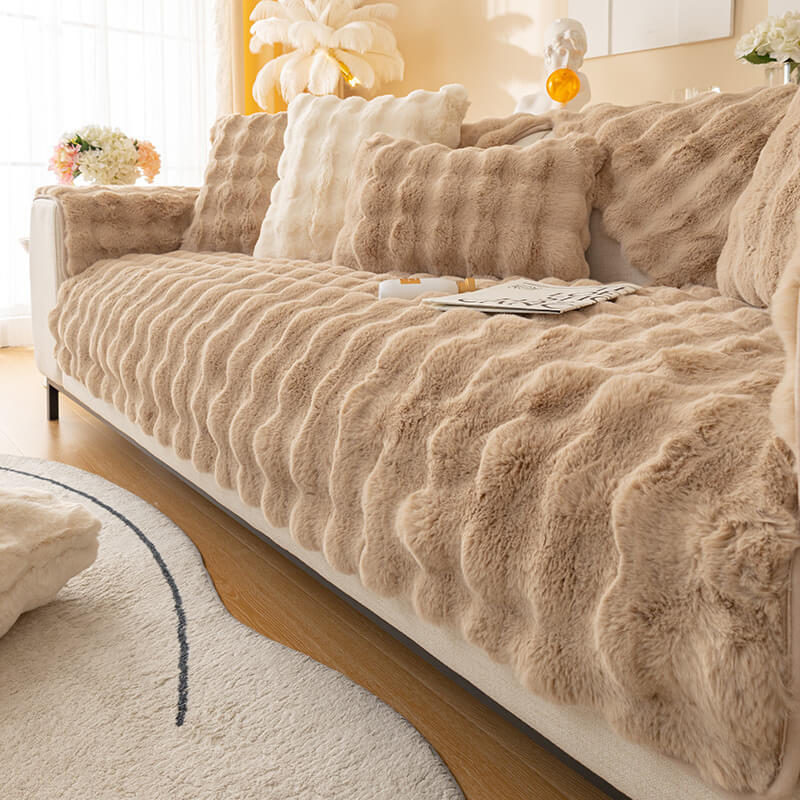Ultra-weiche Kaninchenplüsch Sofaauflagen für gemütliche Eleganz