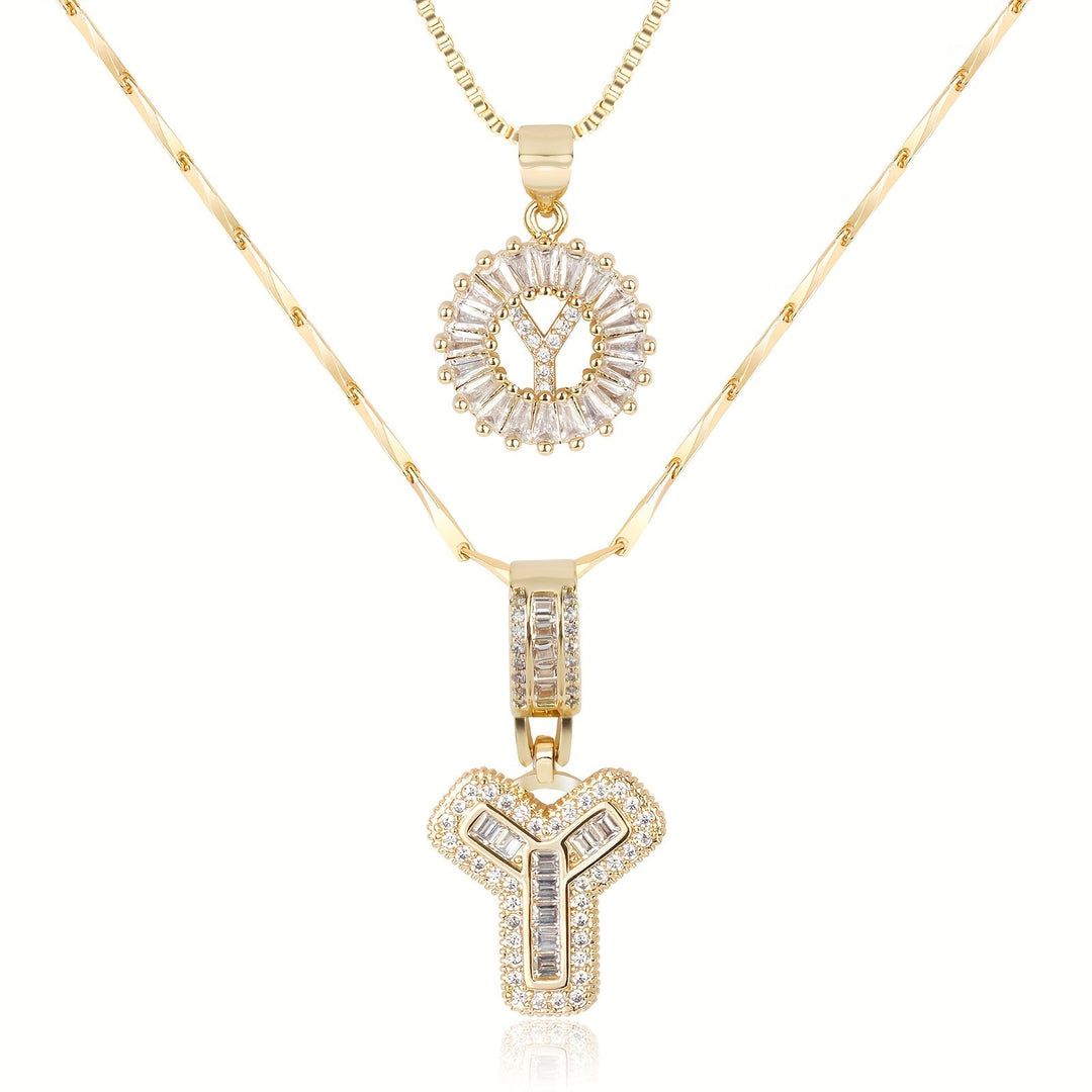 Karnz | 2pc 14k Diamant Buchstaben Initialen Halsketten
