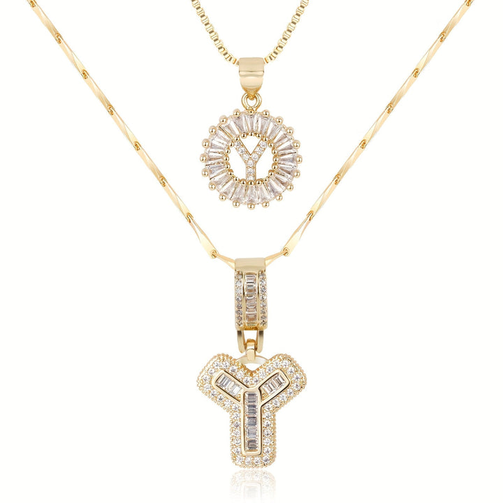 Karnz | 2pc 14k Diamant Buchstaben Initialen Halsketten
