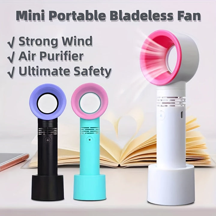 1 Stück USB wiederaufladbarer bladeless Handheld Ventilator - Tragbarer mini Tischventilator mit 3 Geschwindigkeiten für Reisen, Camping, Büro und Raumnutzung | Karnz