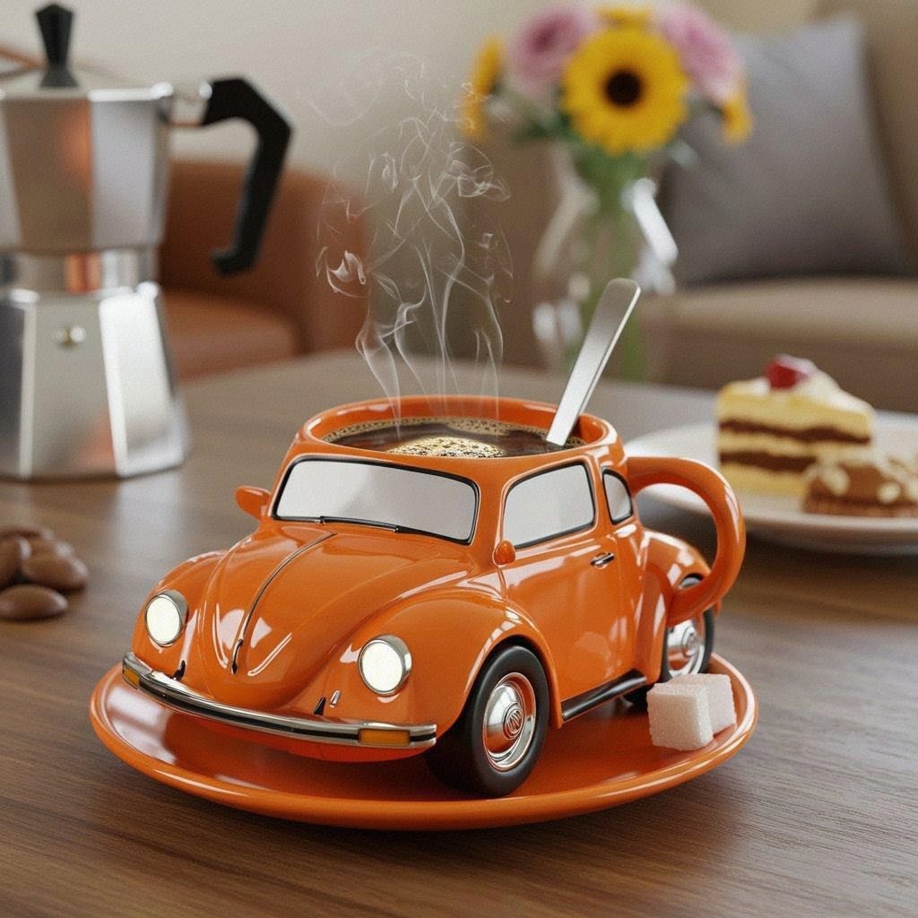 RetroCar Keramik-Kaffeebecher – Einzigartiges 3D-Design für Kaffee und Tee