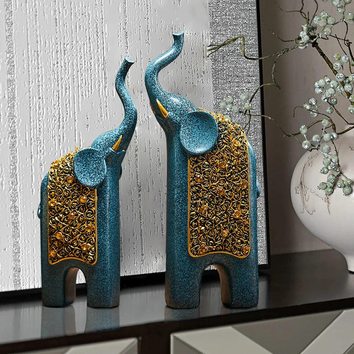 Karnz | Dekorative Figuren Elefanten Set von 2 | Retro Design | Harz | 13x8x30 cm