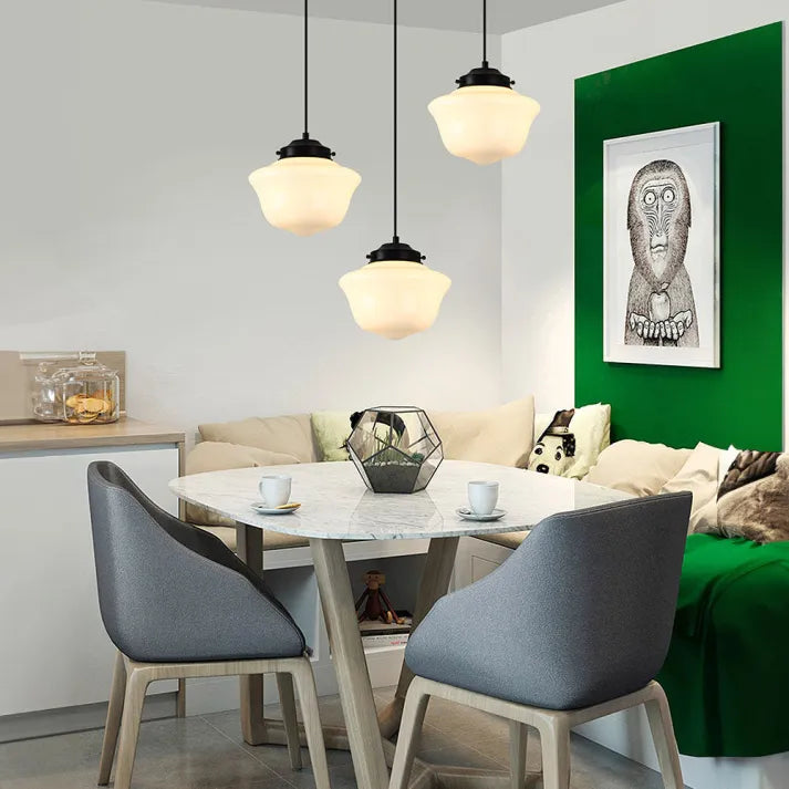 Vintage Geometrische Hängelampe aus Mattglas – Retro Pendelleuchte für Esszimmer | Karnz