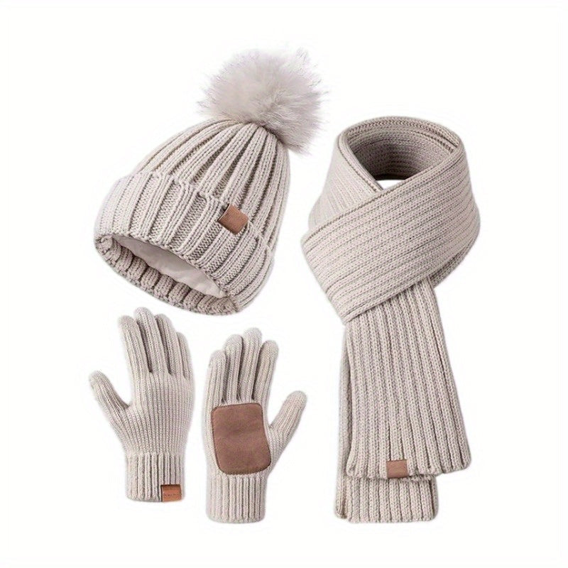 3-in-1-Strickwinterset mit Mütze, Schal und Touchscreen-Handschuhen