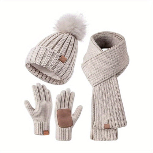 3-in-1-Strickwinterset mit Mütze, Schal und Touchscreen-Handschuhen