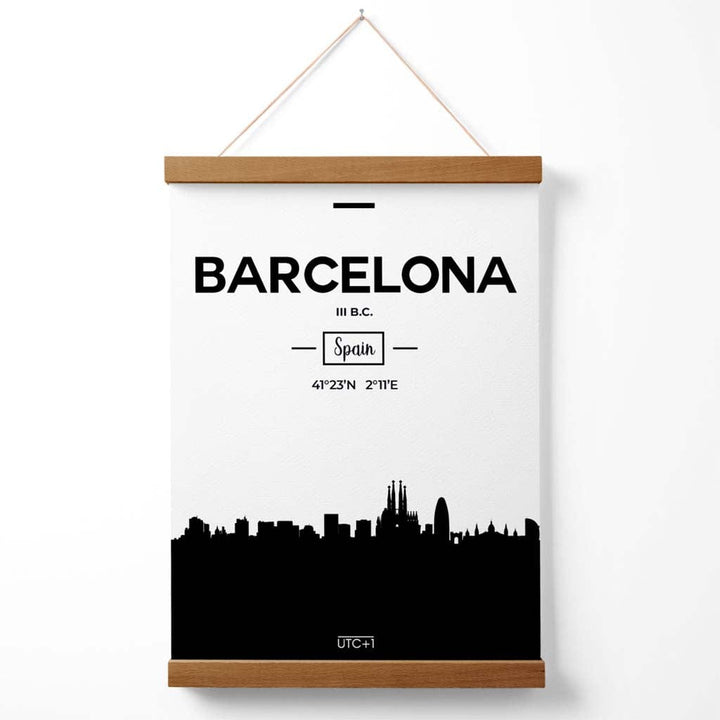 Barcelona-Stadtbildposter in Schwarz-Weiß mit Halterung