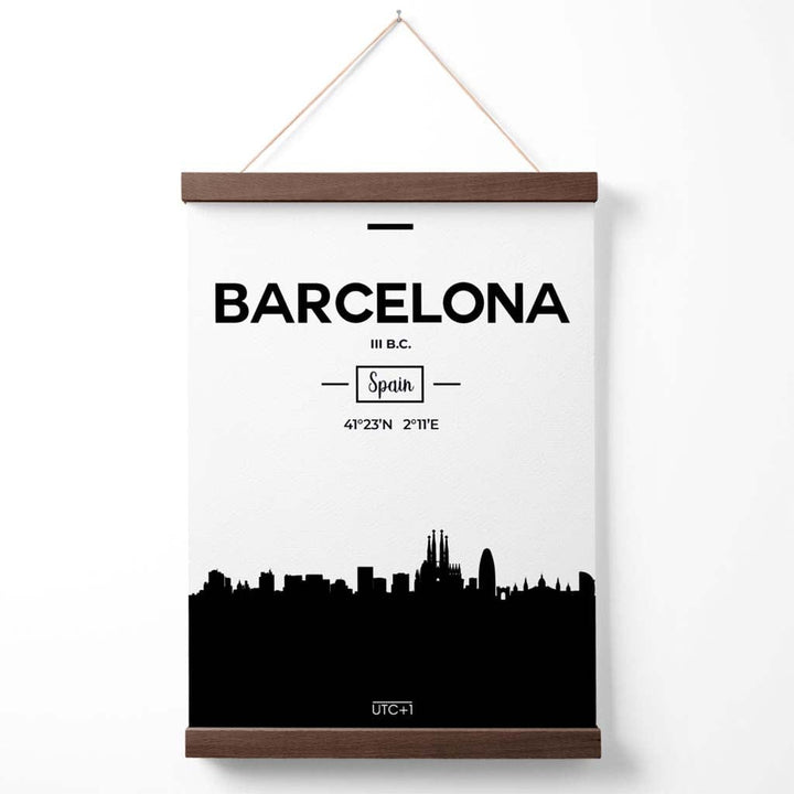 Barcelona-Stadtbildposter in Schwarz-Weiß mit Halterung