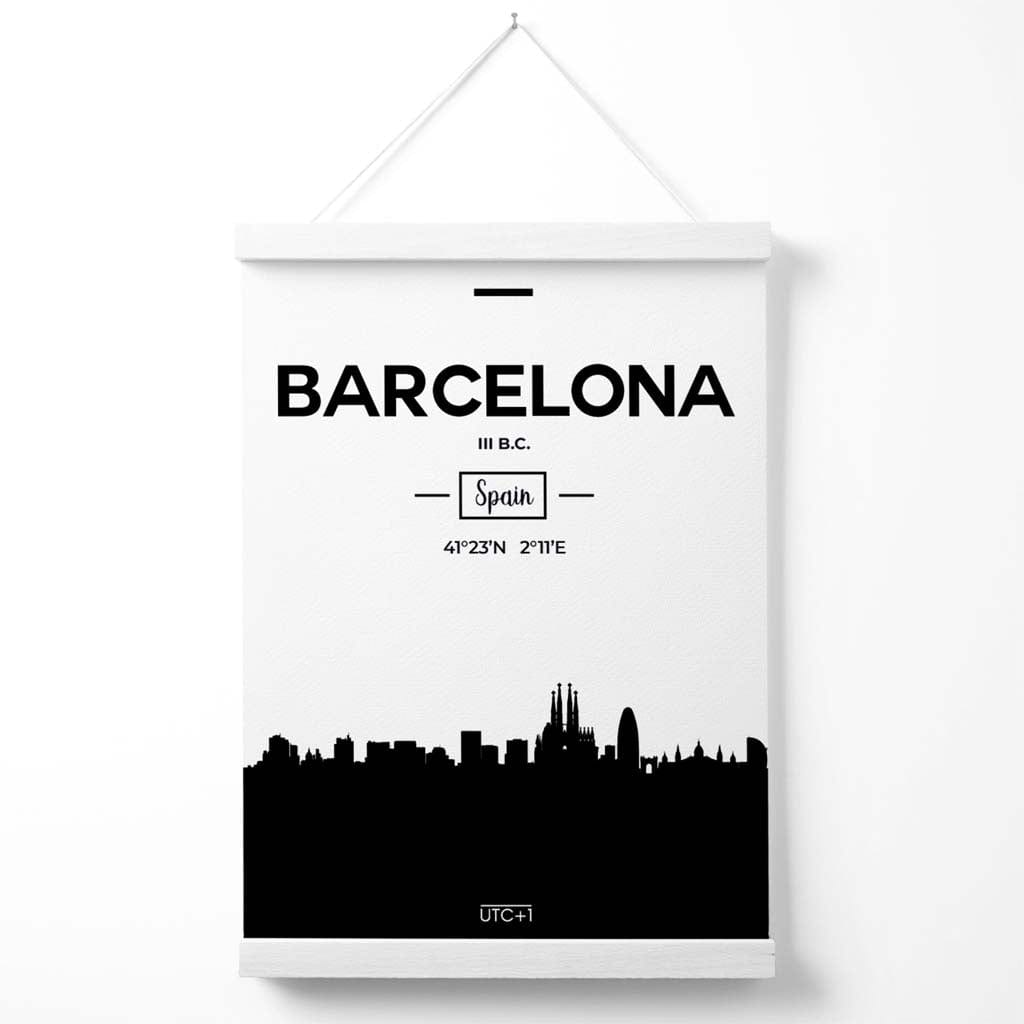 Barcelona-Stadtbildposter in Schwarz-Weiß mit Halterung