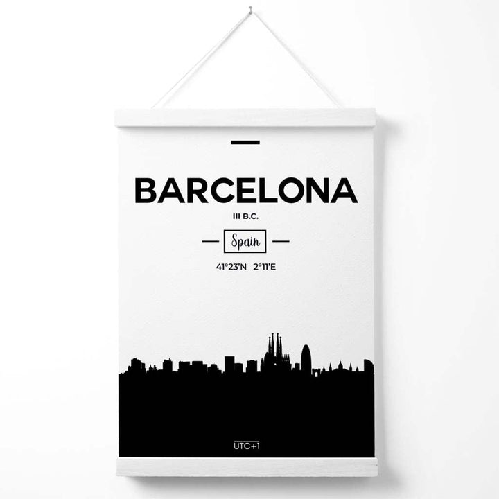 Barcelona-Stadtbildposter in Schwarz-Weiß mit Halterung