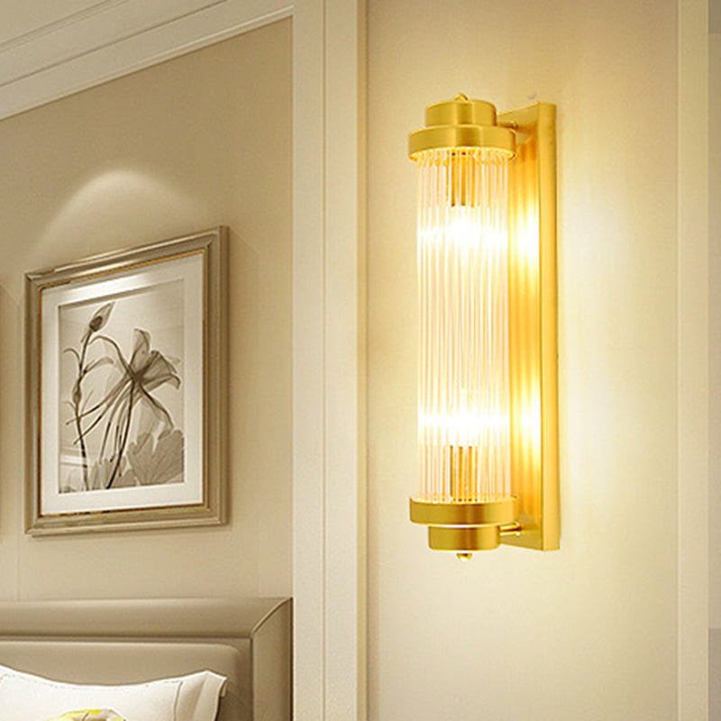 Zylinder Schlafzimmer Wandlampe Wandleuchte Vintage Klarglas 2 Köpfe Gold LED Wandbeleuchtung Fixture | Karnz