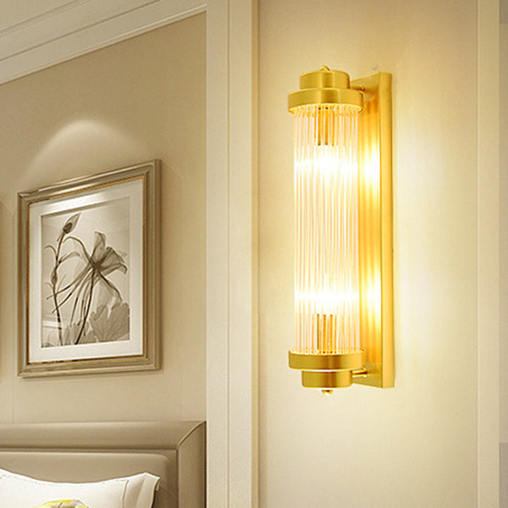 Zylinder Schlafzimmer Wandlampe Wandleuchte Vintage Klarglas 2 Köpfe Gold LED Wandbeleuchtung Fixture | Karnz