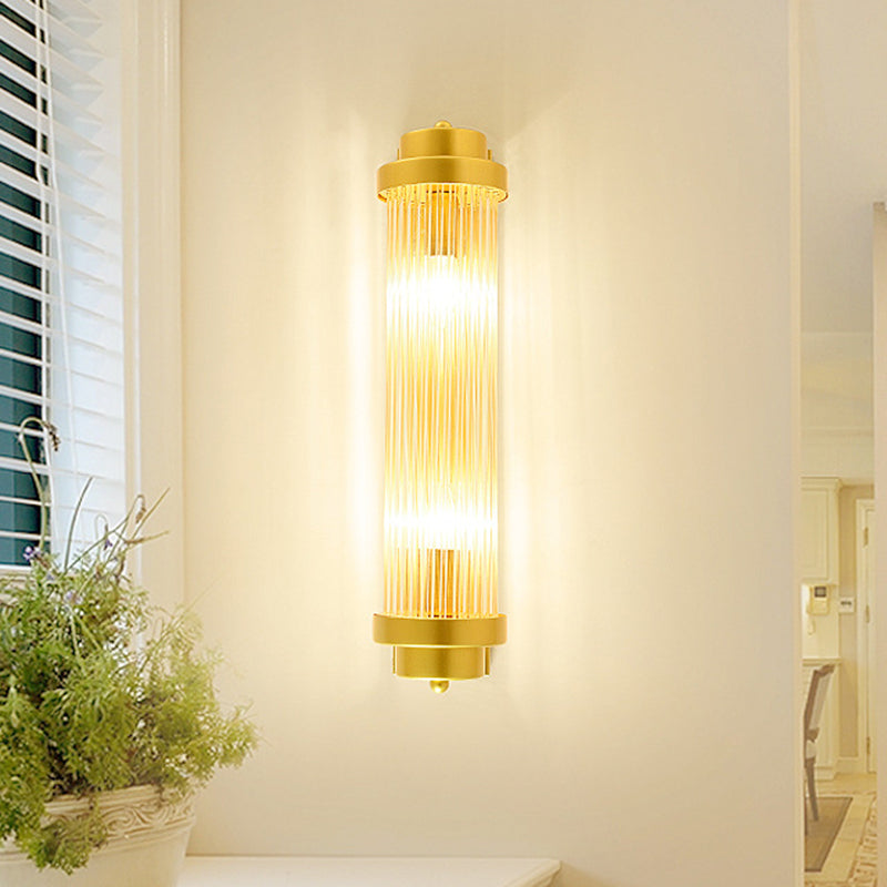 Zylinder Schlafzimmer Wandlampe Wandleuchte Vintage Klarglas 2 Köpfe Gold LED Wandbeleuchtung Fixture | Karnz